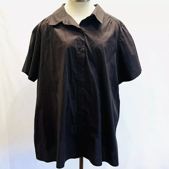CHELSEA STUDIO Women Short Sleeve Button Down Collared Brown Casual Top Size 1X - Picture 1 of 11